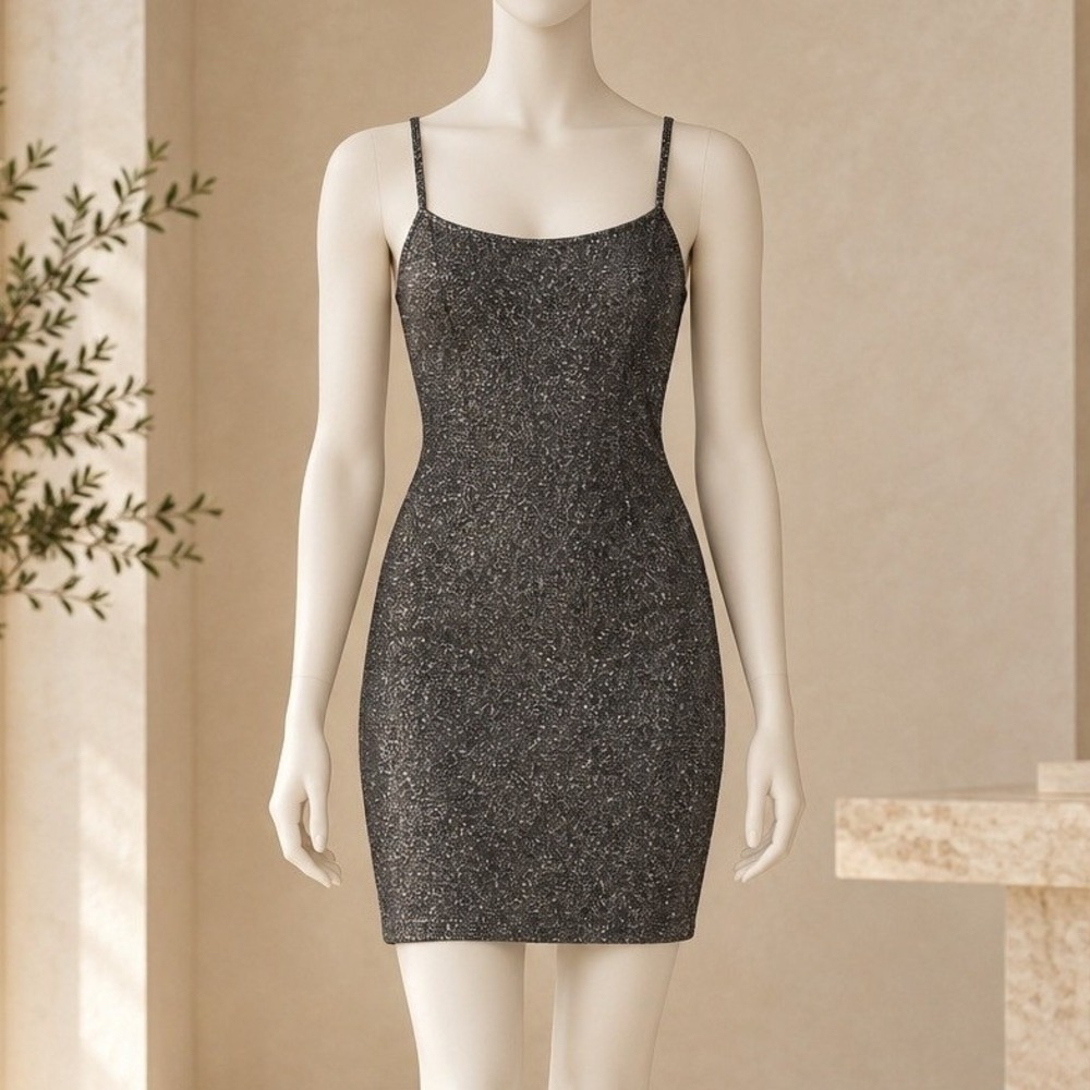 Forever 21 Womens Mini Dress Silver Glitter Metallic Bodycon Small